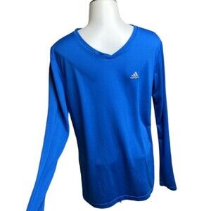 Adidas Kids Top Medium Long Sleeve Climalite V-Neck Base Tee Shirt Youth M 12-14